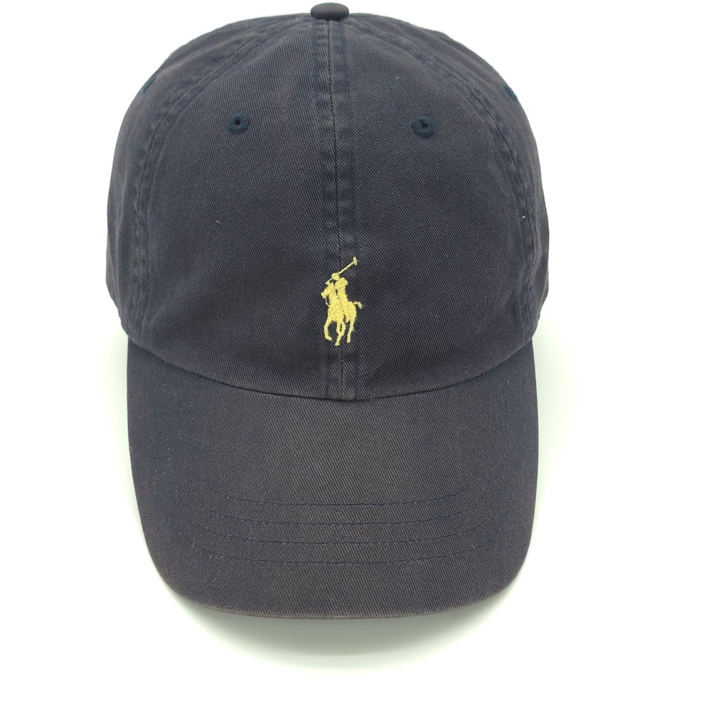 VINTAGE Polo Ralph Lauren Hat Cap Mens Leather StrapBack Blue Distressed Faded